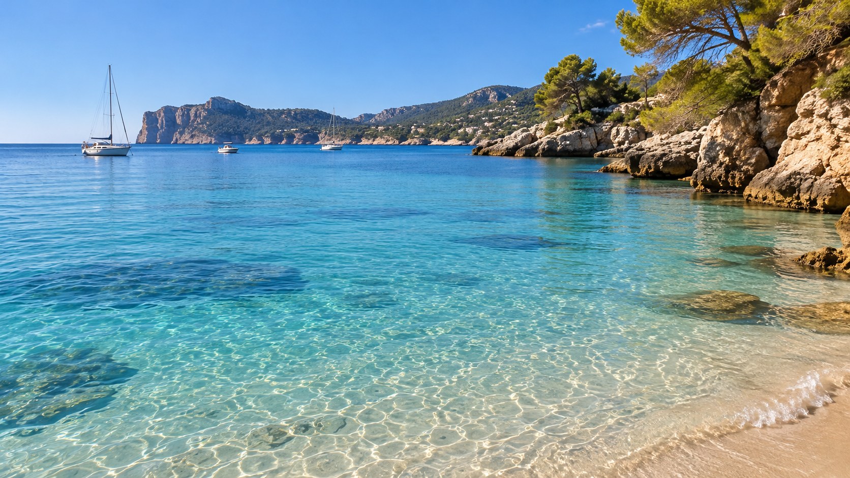 Cala mediterránea con barcos